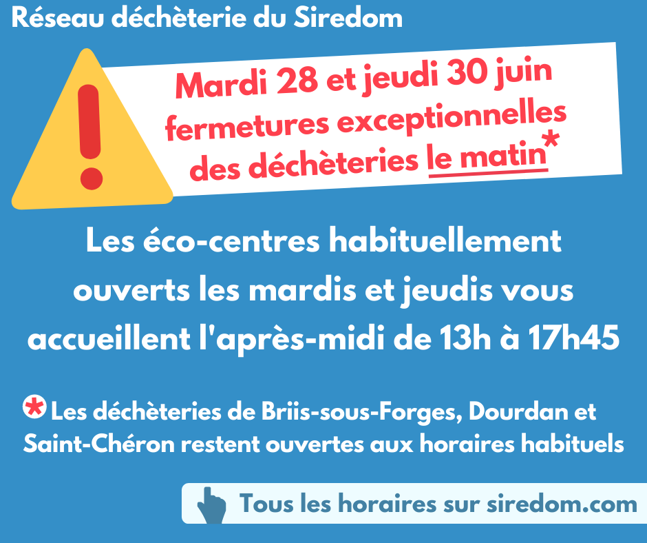 fermeture dechetteries 28et 30 juin
